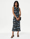 Satin Floral Cowl Neck Midi Column Dress